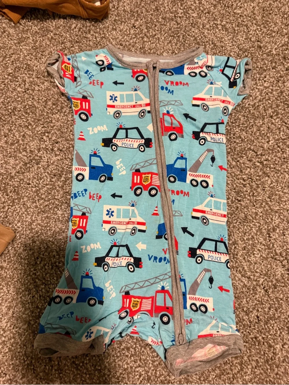 Little sleepies Light Blue Emergency Vehicles Short Sleeve Pajama Romper